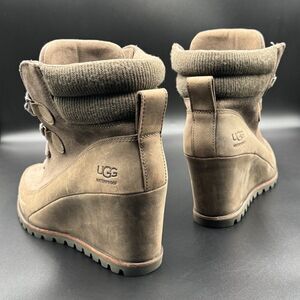 UGG Women's Kriston Mole Brown Waterproof Leather Wedge Boots